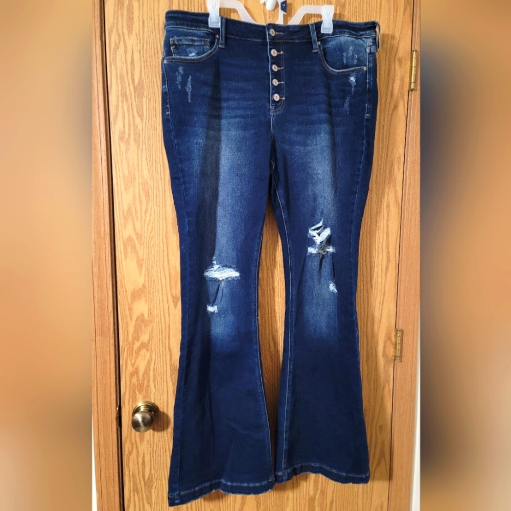 Kancan Bootcut Button Fly Distressed Jeans Size 3XL 22